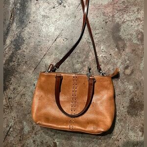Elegant Tan fossil Leather Shoulder Bag 3 compartment